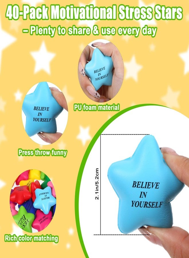 SXoonKing 40Pcs Star Stress Balls for Adults, Motivational Gifts- Colorful Foam Stress Balls Bulk with Motivational Quotes, Squeeze Toys Party Favors Gifts for Adults Fidget Anxiety & Anger Relief - Image 2